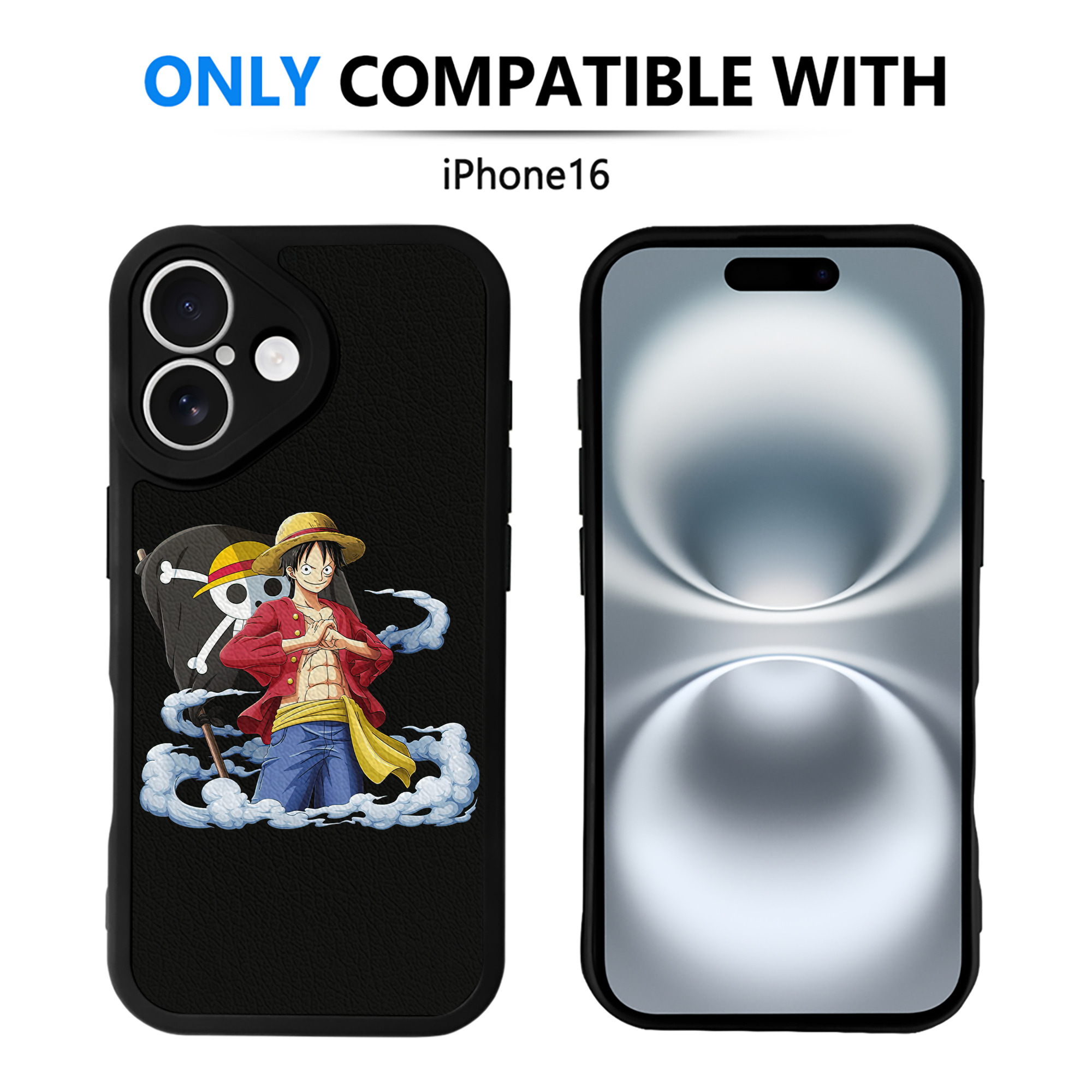 （画像用） ワンピース モンキー・D・ルフィ ONE PIECE Monkey D. Luffy 【iPhone 16シリーズ対応】シリコンスマホケース（レザー調） 材質：シリコン